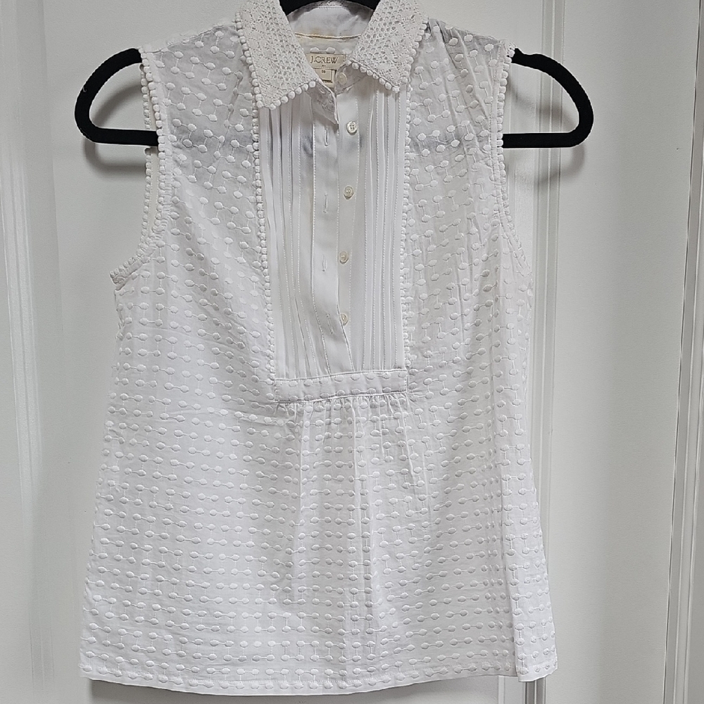 J. Crew White Sleeveless Pleated Blouse